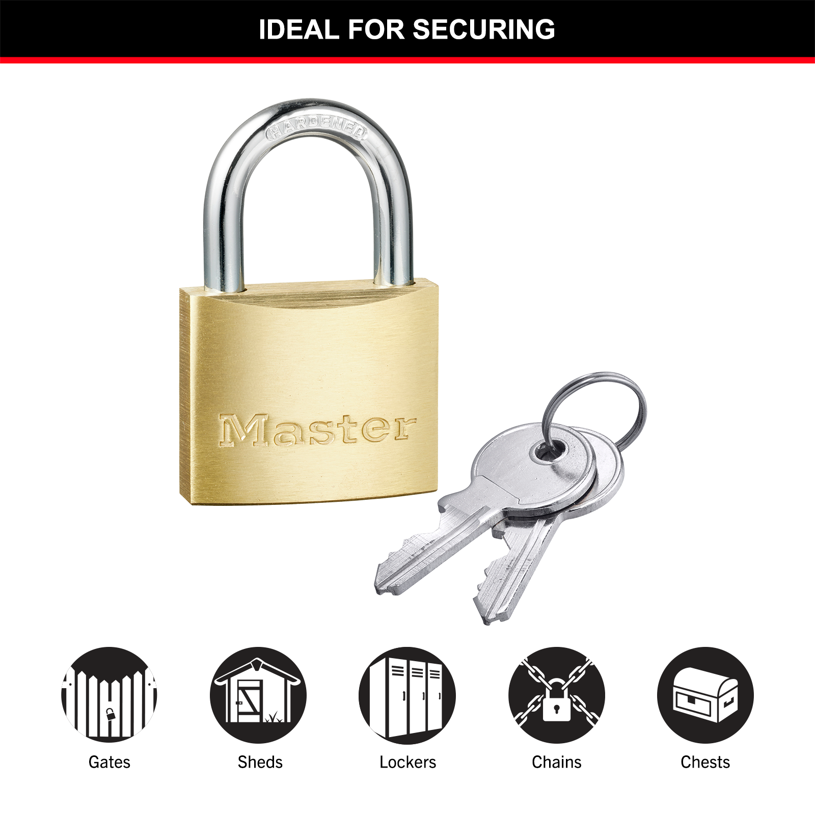 Master Lock 40mm Solid Brass Keyed Padlock, Hardened Steel Shackle, Pin Cylinder
