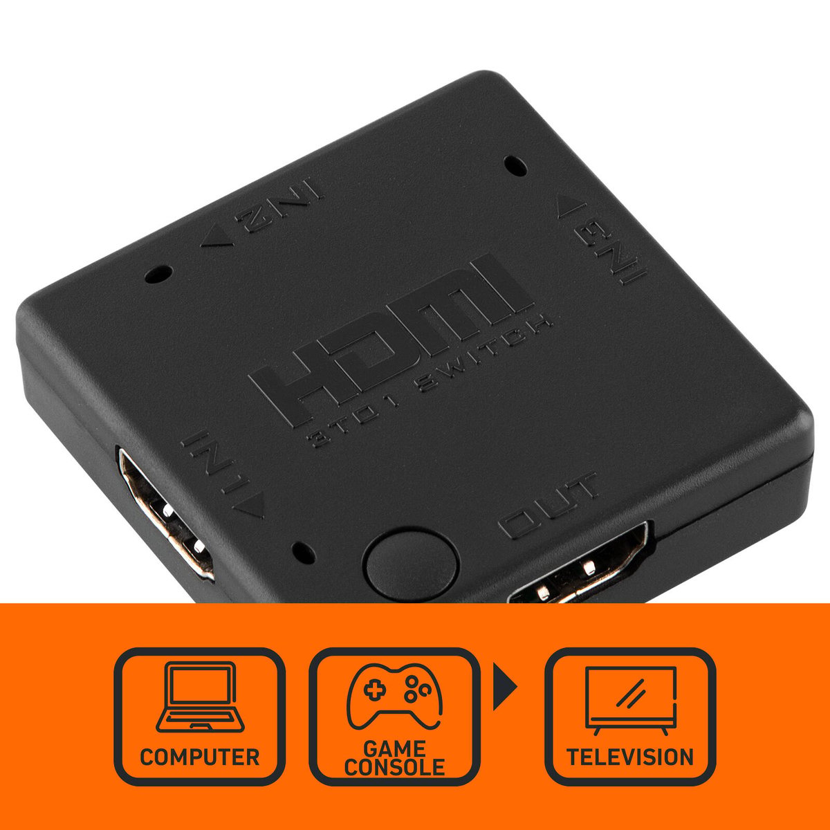 Antsig 4K HDMI 3 Way Switch Adaptor - 3 In 1 Out, Push Button, Black AP477