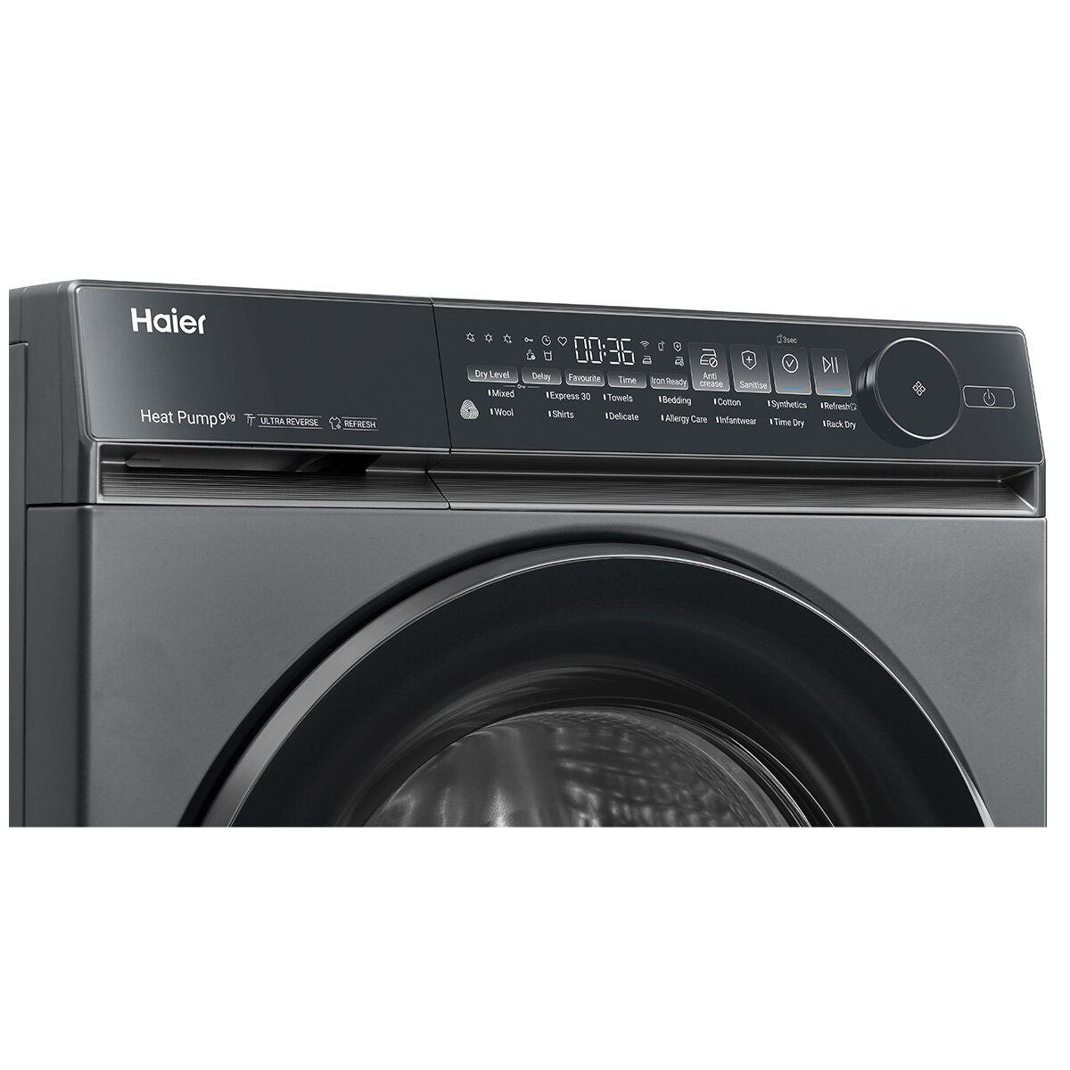 Haier 500 Series 9kg Heat Pump Dryer - Black, 9 Star Energy Rating, Steam Refresh - HDHP90NB1