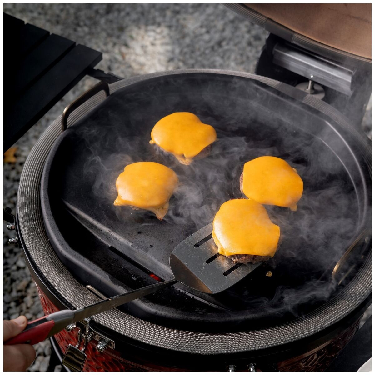 Kamado Joe Karbon Steel griddle for Classic Joe - pre-seasoned carbon steel flat-top, black - KJ15094522