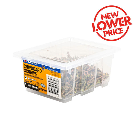 Zenith 8-10 x 20mm Gold Passivated Countersunk Rib Head Chipboard Screws - 500 Pack