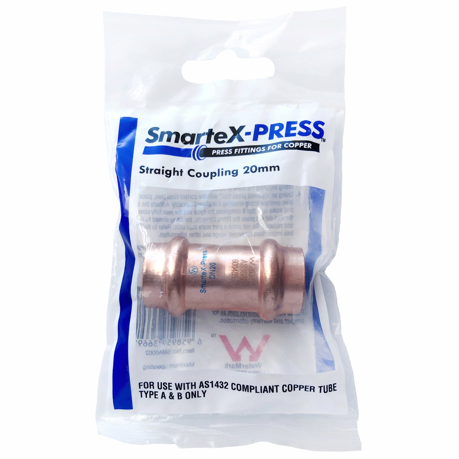 SmarteX-PRESS 20mm Straight Coupling Copper Flame-Free Plumbing Pipe Fitting