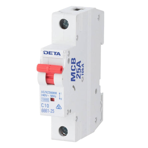 DETA 25A 1 Pole 240V DIN Rail Miniature Circuit Breaker 6661-25B