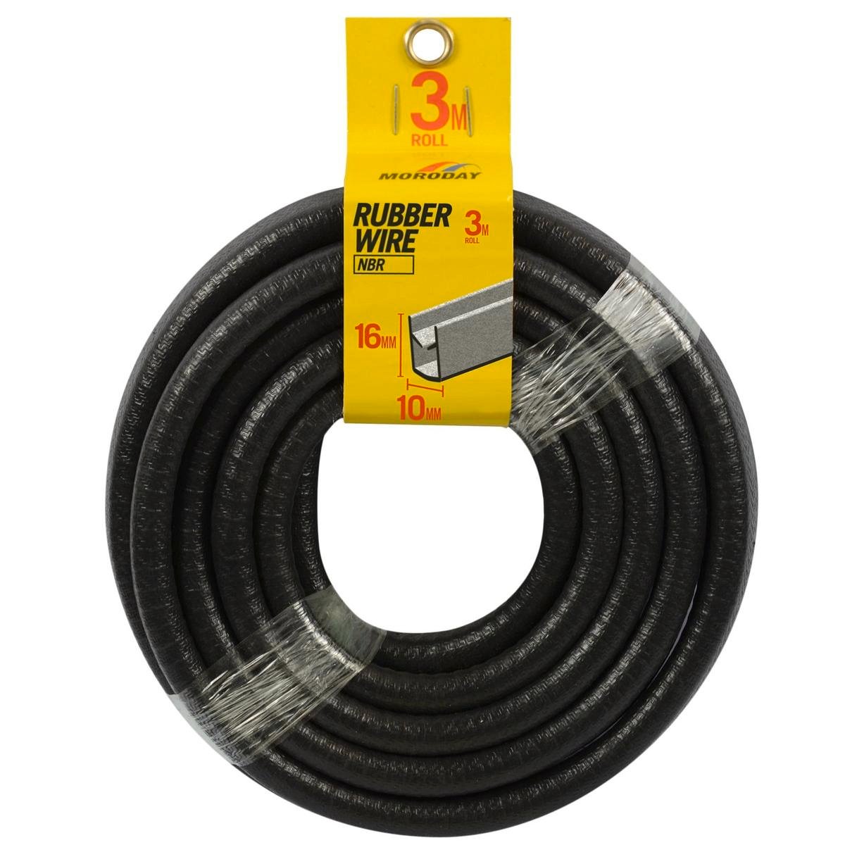 Moroday Rubber and Wire Seal, 10 x 16mm x 3m NBR, Black