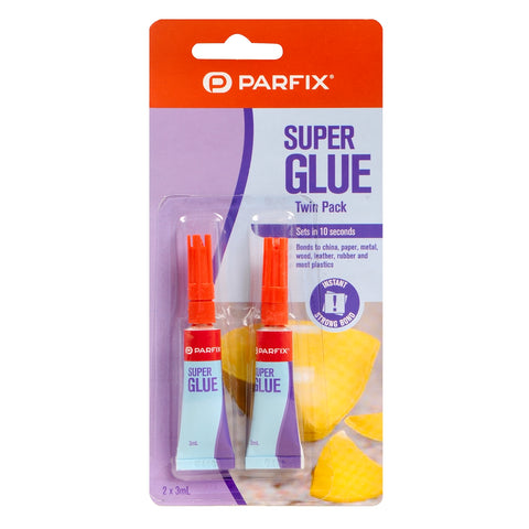 Parfix Super Glue Adhesive 3ml 2 Pack - Dries Clear Cyanoacrylate for Multi-Surface Repairs