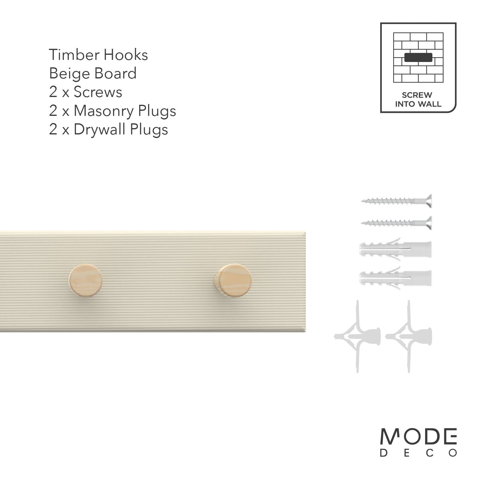 MODE 4 Timber Hooks On Beige Board Key Rack 245mm Entryway Key Holder