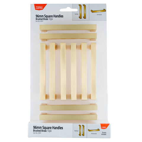 Taskmaster 96mm Brushed Brass Square Cabinet Handle 10 Pack