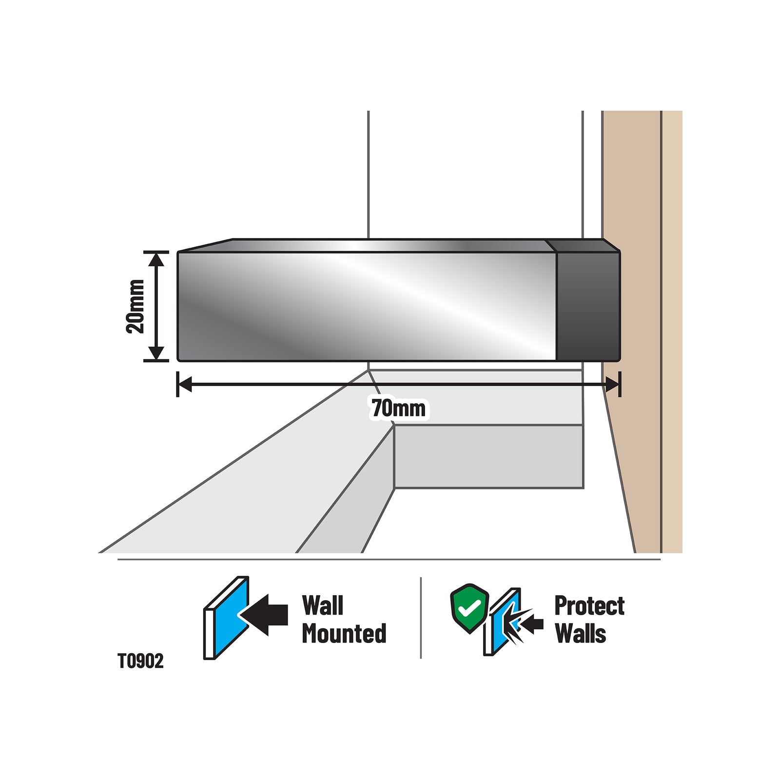 Adoored Satin Chrome Rectangle Rubber Bumper Door Stop - Metal with Rubber Tip