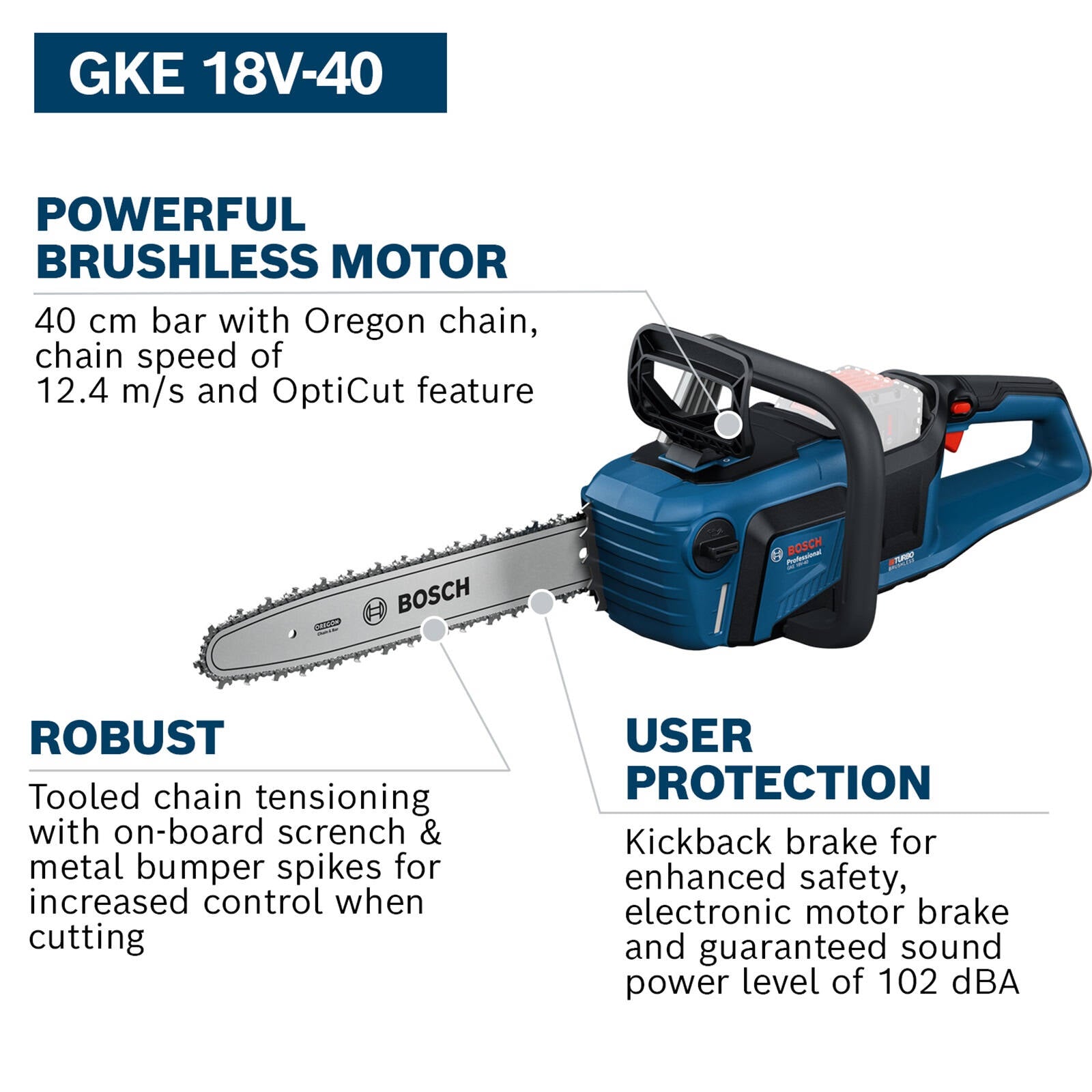 Bosch 18V Cordless 40cm Chainsaw GKE 18V-40 w/ OptiCut - Skin Only