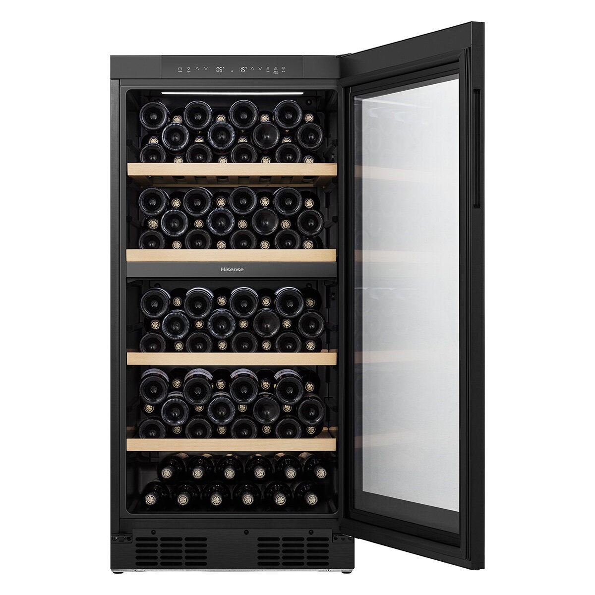 Hisense 108 Bottle Dual Zone Wine Cabinet - Black Glass - Triple Glazed - Frost Free - HRWC108B