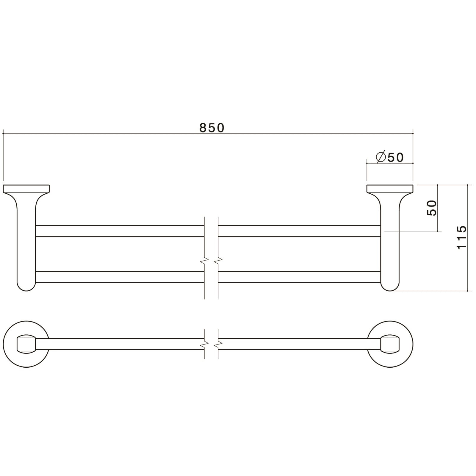 Caroma 800mm Sahara Double Towel Rail Chrome