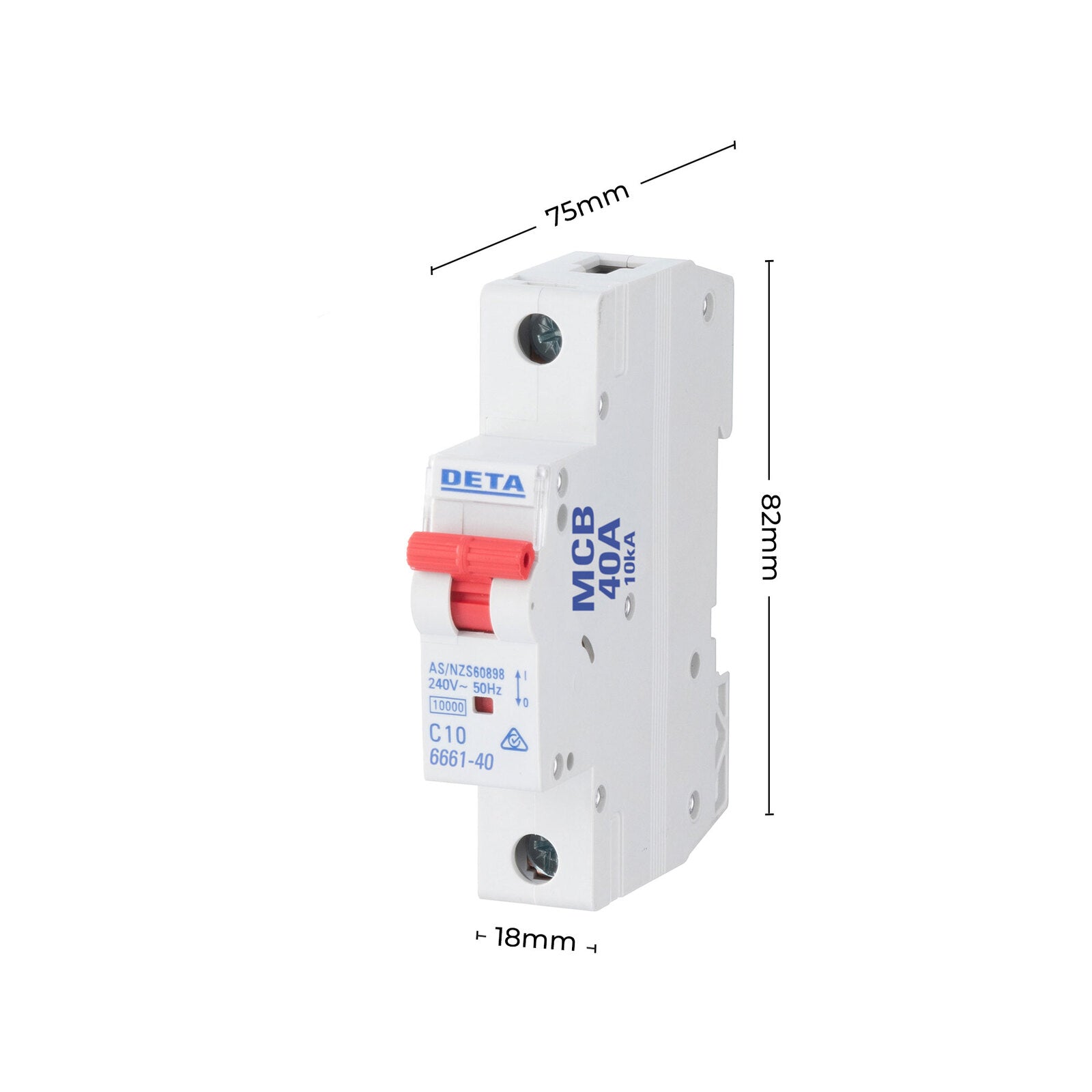 DETA 40A 1 Pole 240V DIN Rail Miniature Circuit Breaker 6661-40B