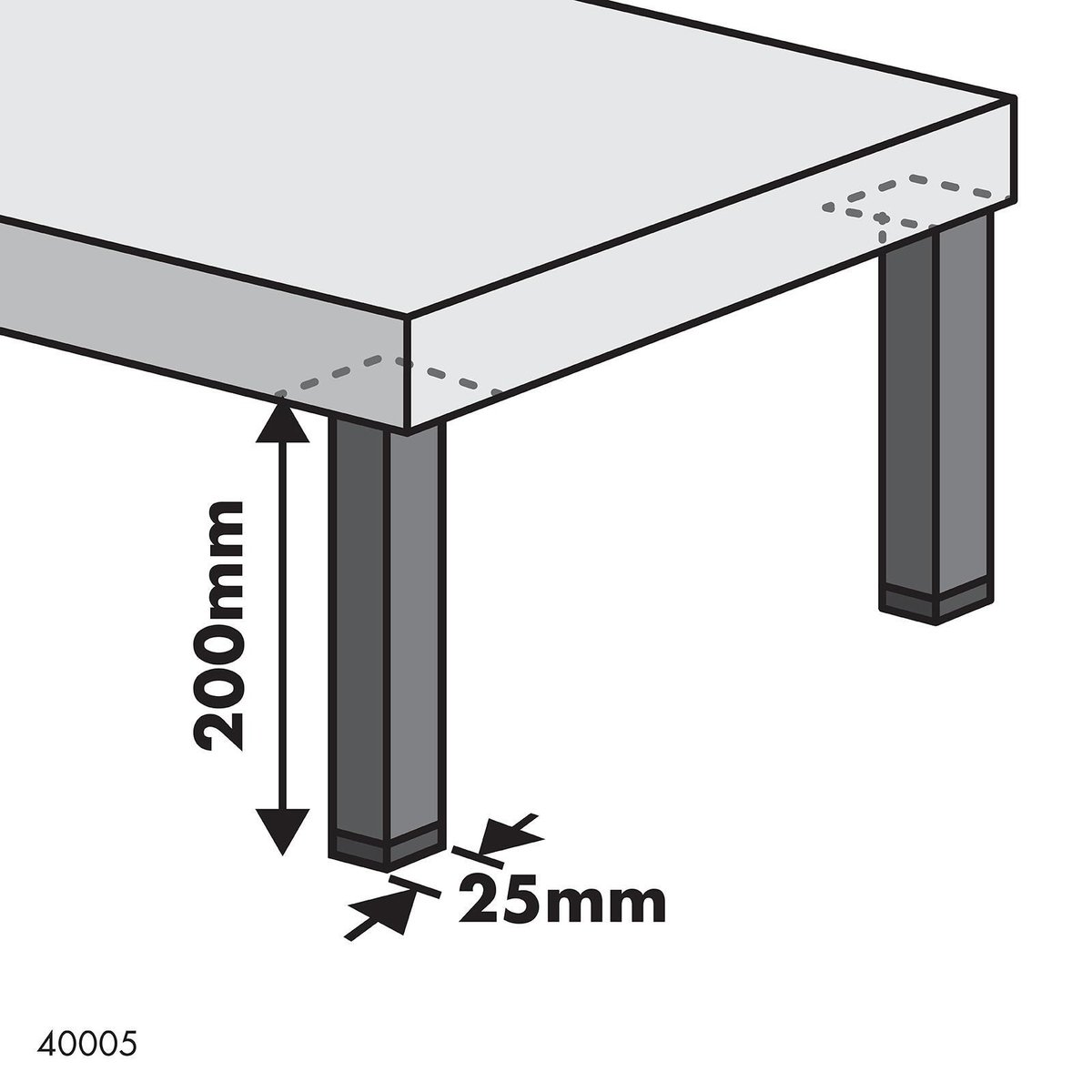 Adoored Furniture Leg - 25 x 25 x 200mm - Steel - Black Finish - SuperSaverAU - view 3