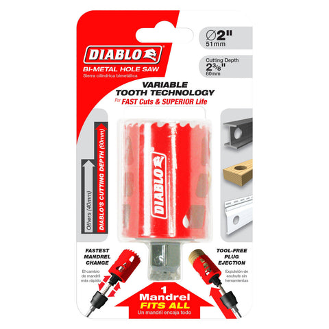Diablo 51mm Bi-Metal Hole Saw, 60mm Depth, Wood Steel Plastics