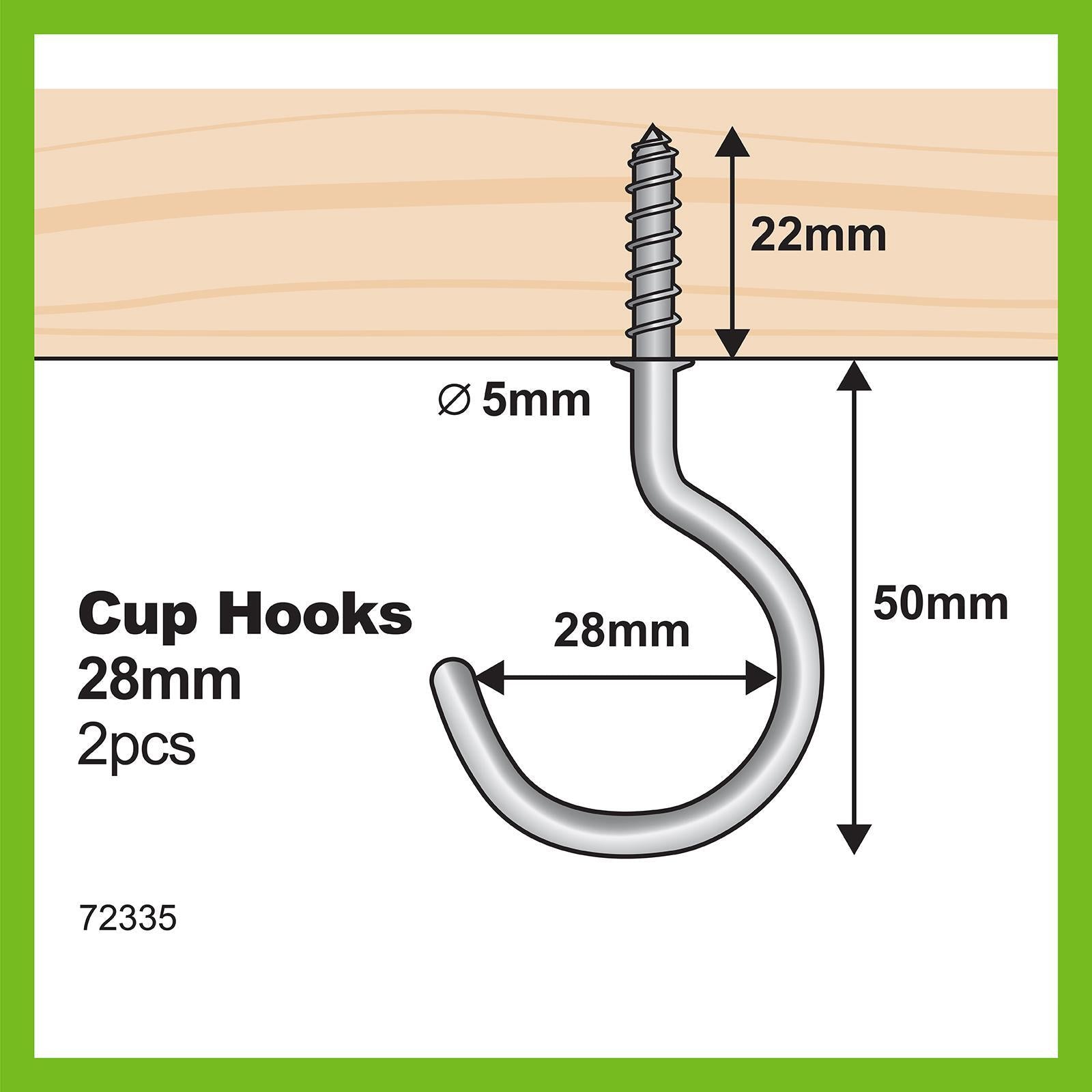 Everhang 28mm Zinc Plated Steel Cup Hook - 2 Pack