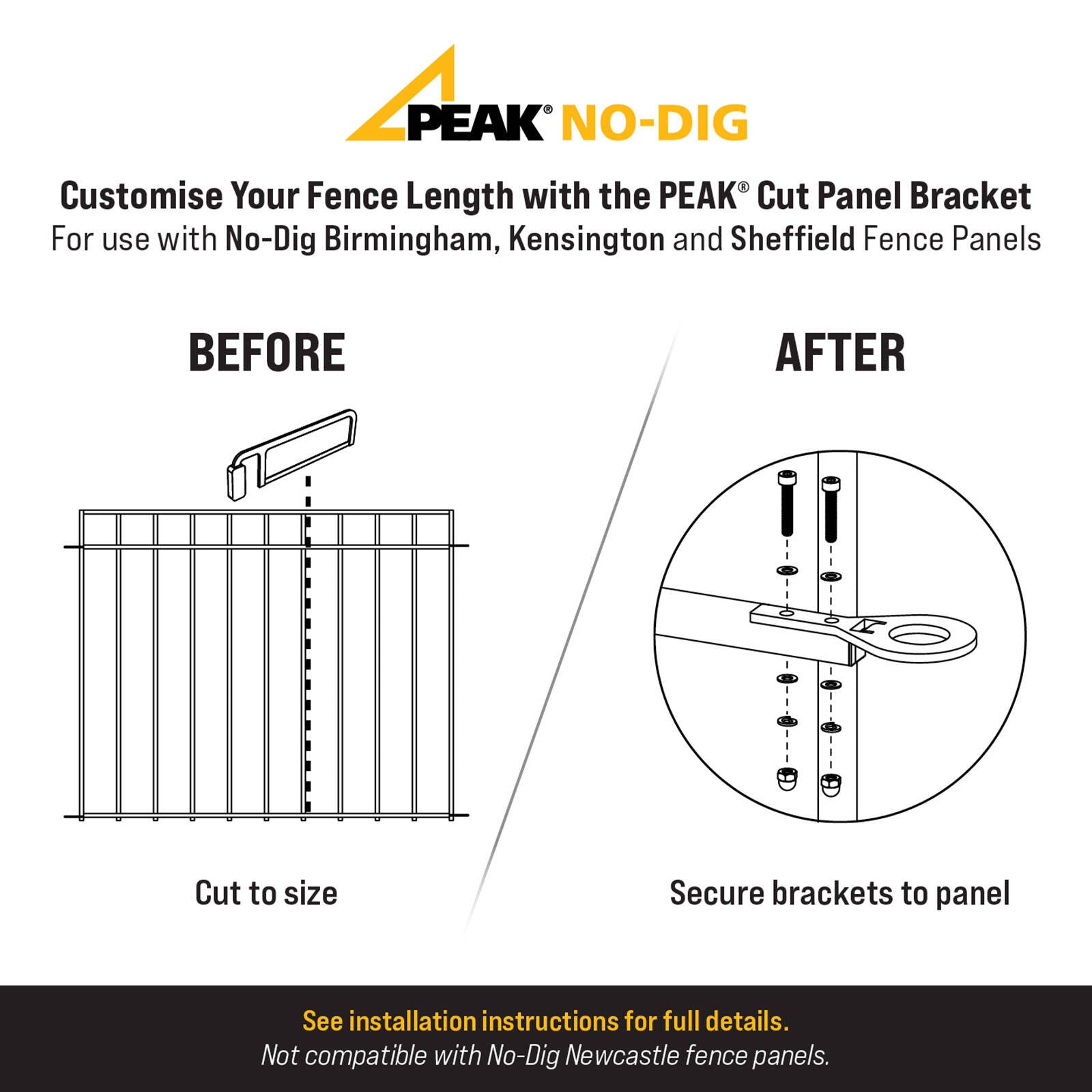 Peak No-Dig Fencing Black Steel Cut Panel Brackets
