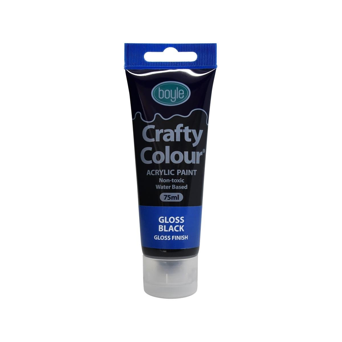 Boyle 75ml Black Gloss Crafty Colour Acrylic Paint, Water Based, Gloss Finish