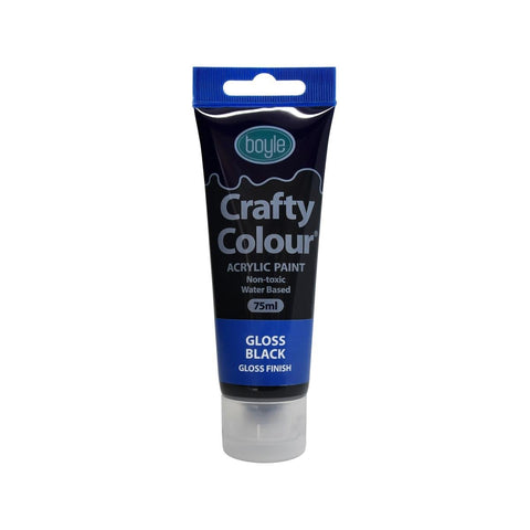 Boyle 75ml Black Gloss Crafty Colour Acrylic Paint, Water Based, Gloss Finish