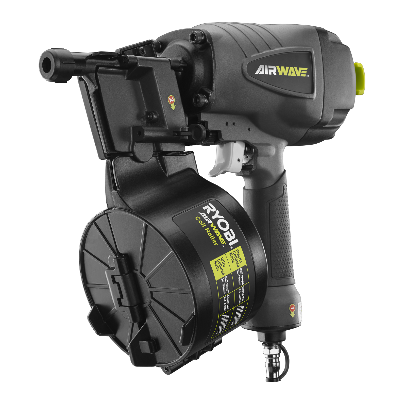 Ryobi Airwave Coil Nailer, 32-65mm, Grey/Black, Tool Only RA-NC1565-K