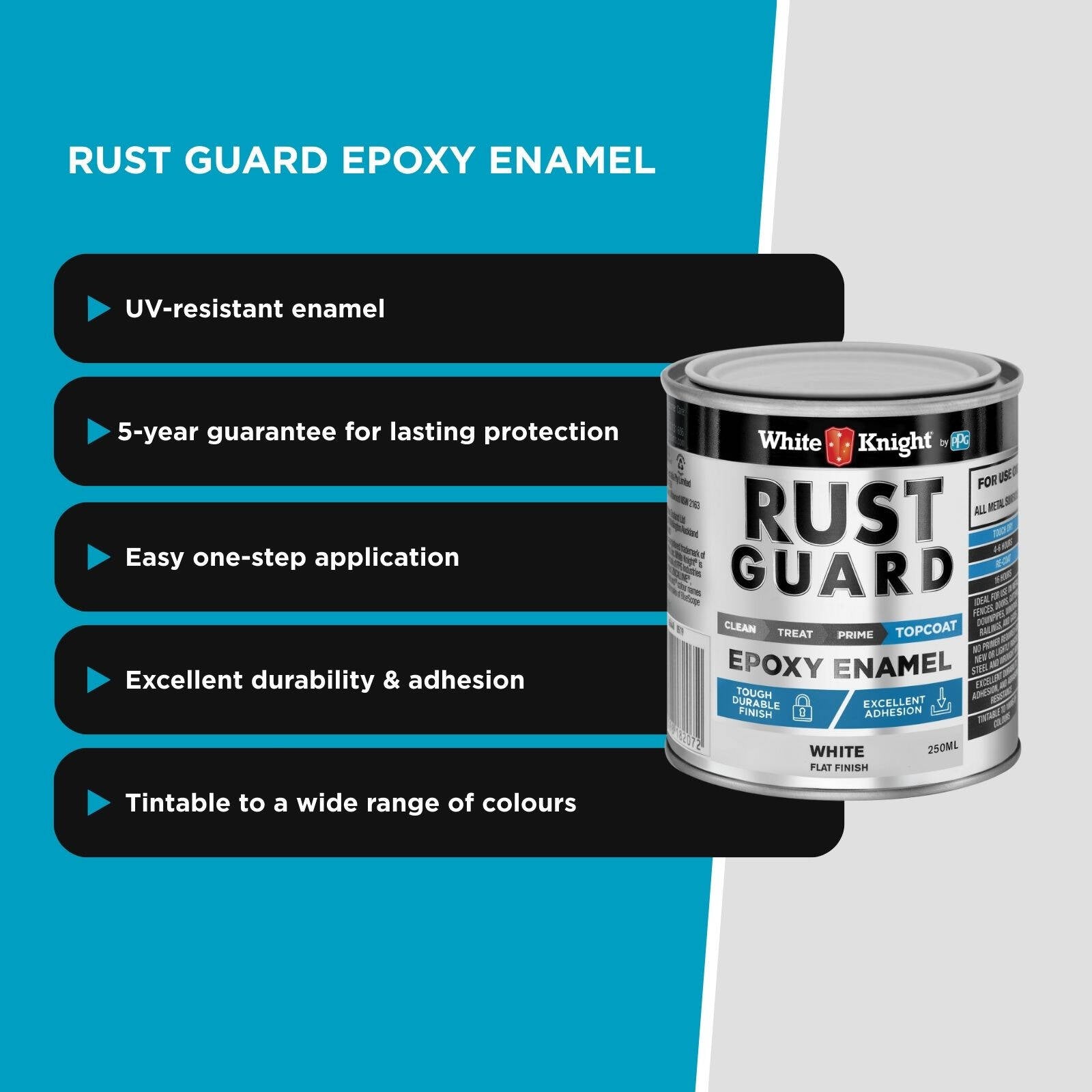White Knight Rust Guard 250ml White Flat Epoxy Enamel Paint