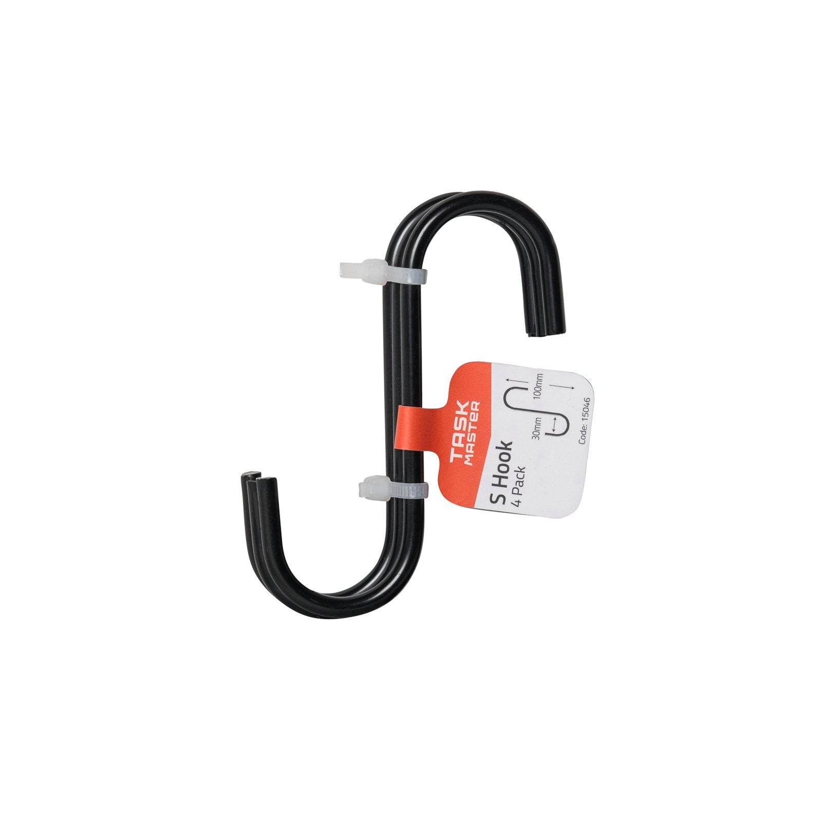 Taskmaster 100 x 30 x 5mm Black Steel S Hook - 4 Pack