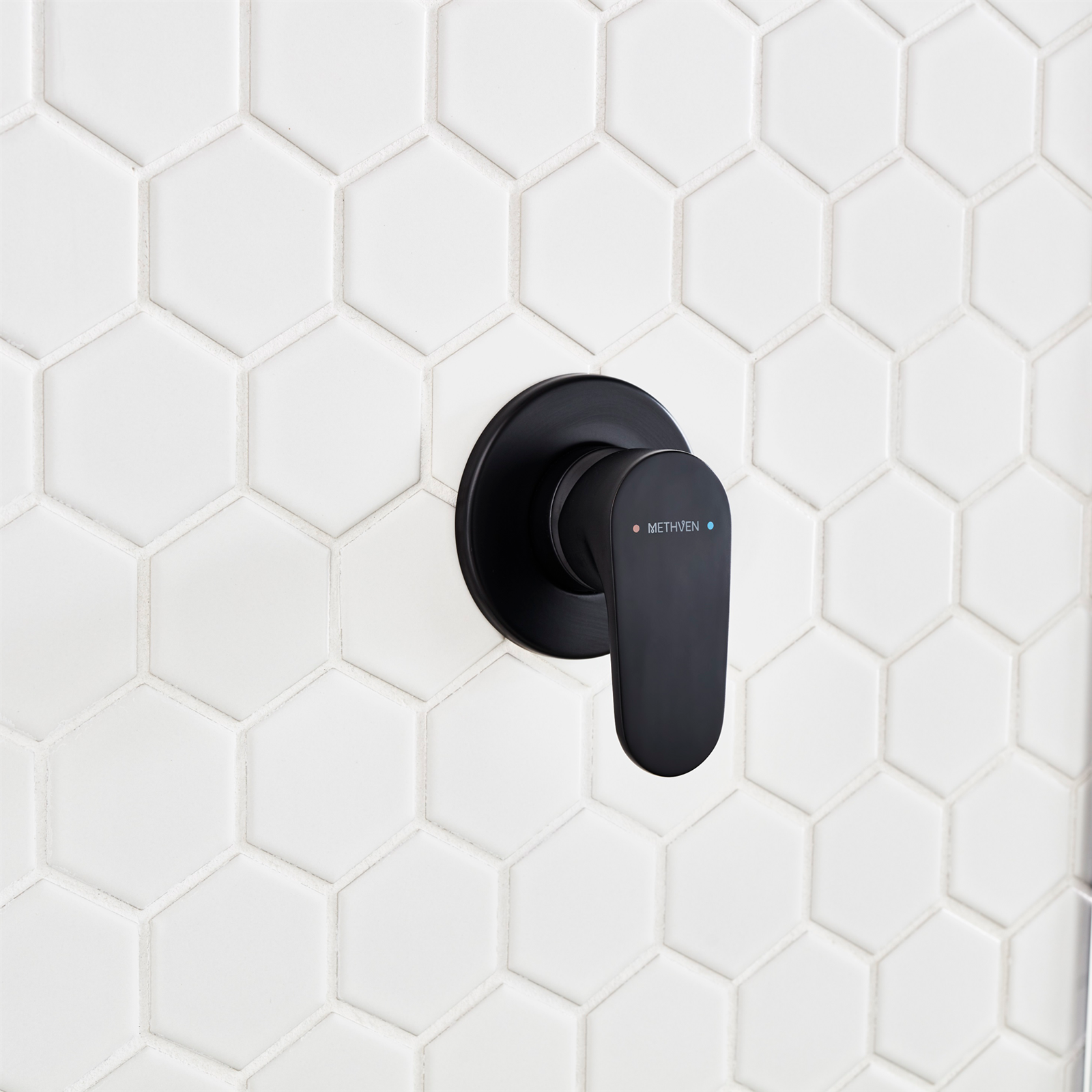 Methven Glide Matte Black Shower Mixer, 80mm Round Plate, Brass, Lever, Ceramic Disc, Wall Mount