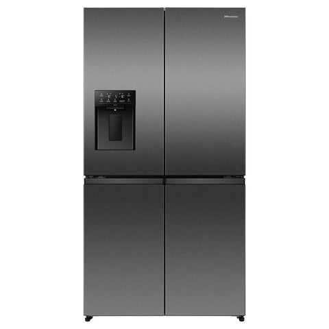 Hisense 640L Quad Door Fridge - Dark Stainless Steel - Non-Plumbed Ice and Water Dispenser - HRCD640TBW