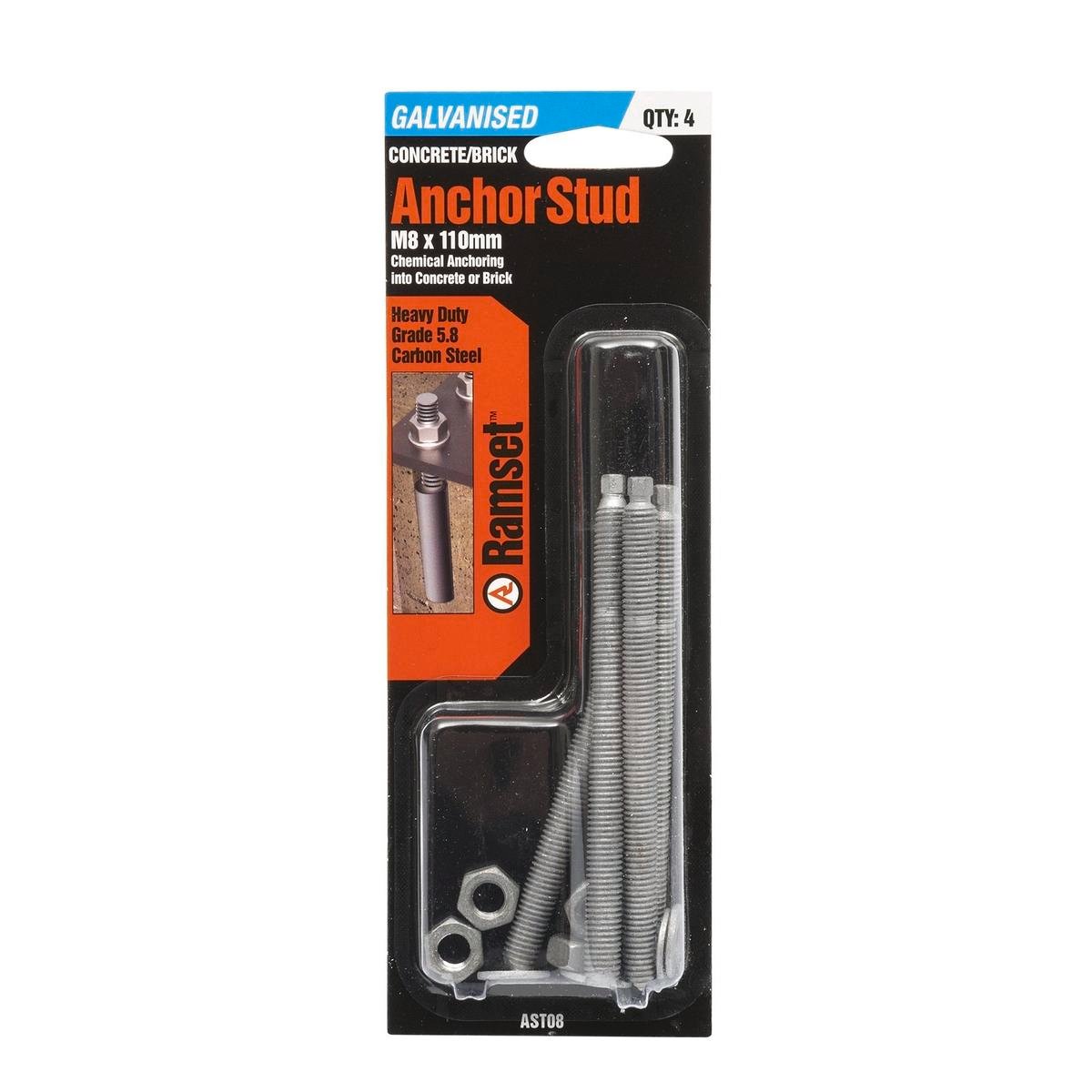 Ramset Galvanised Anchor Stud 8mm x 110mm 4 Pack Heavy Duty - SuperSaverAU - view 1