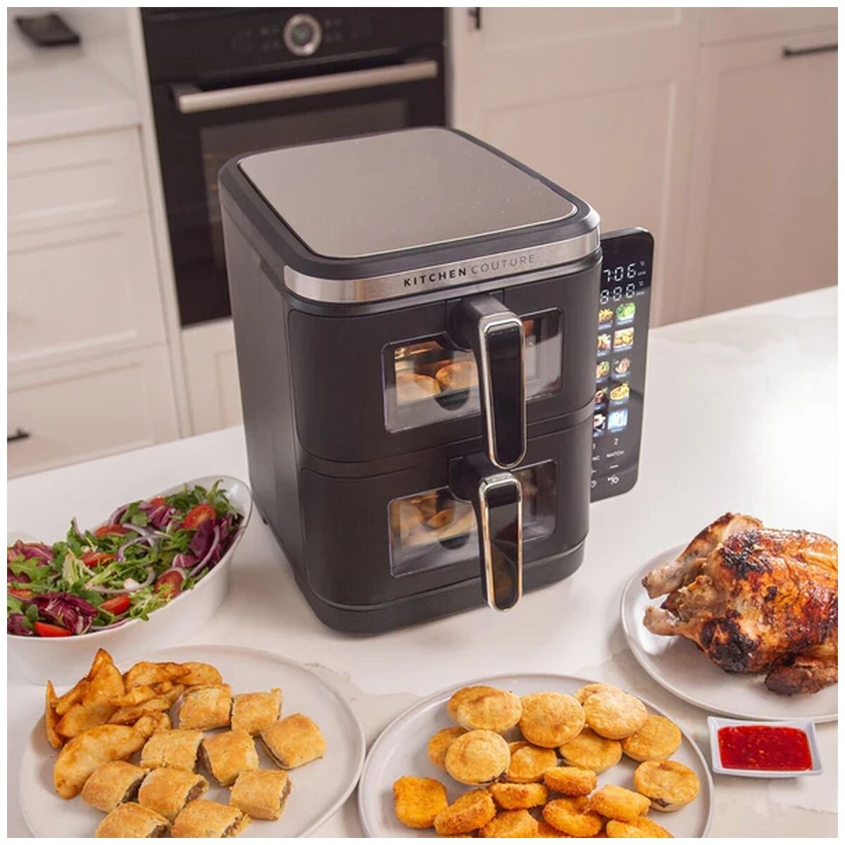 Kitchen Couture Vertex Dual Drawer Air Fryer 11L - Stainless Steel - Clear View, 12 Presets - 10005862