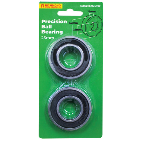 Richmond 52 x 25 x 15mm Chrome Steel Rubber Sealed Bearing - 2 Pack