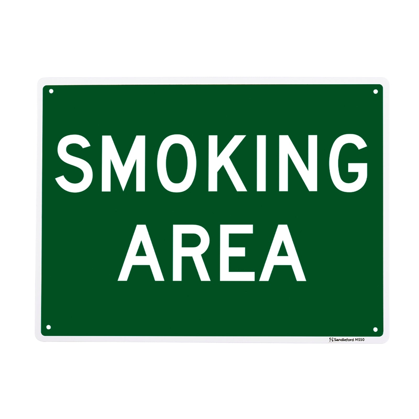 Sandleford Smoking Area Sign 300 x 225mm Polypropylene Weather Resistant White/Green