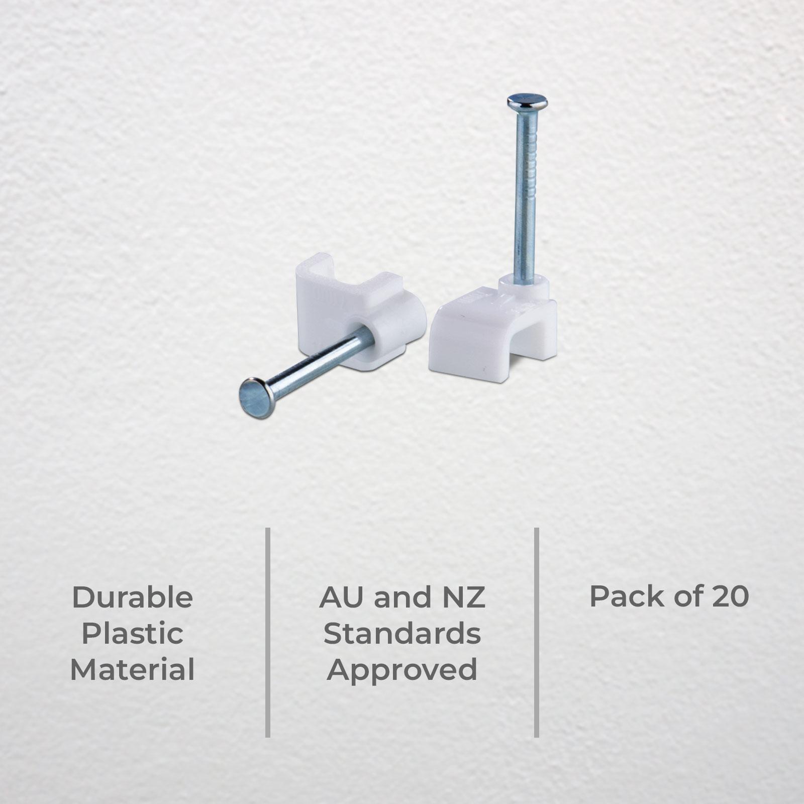 DETA 7mm White Flat Cable Clips Plastic 20 Pack