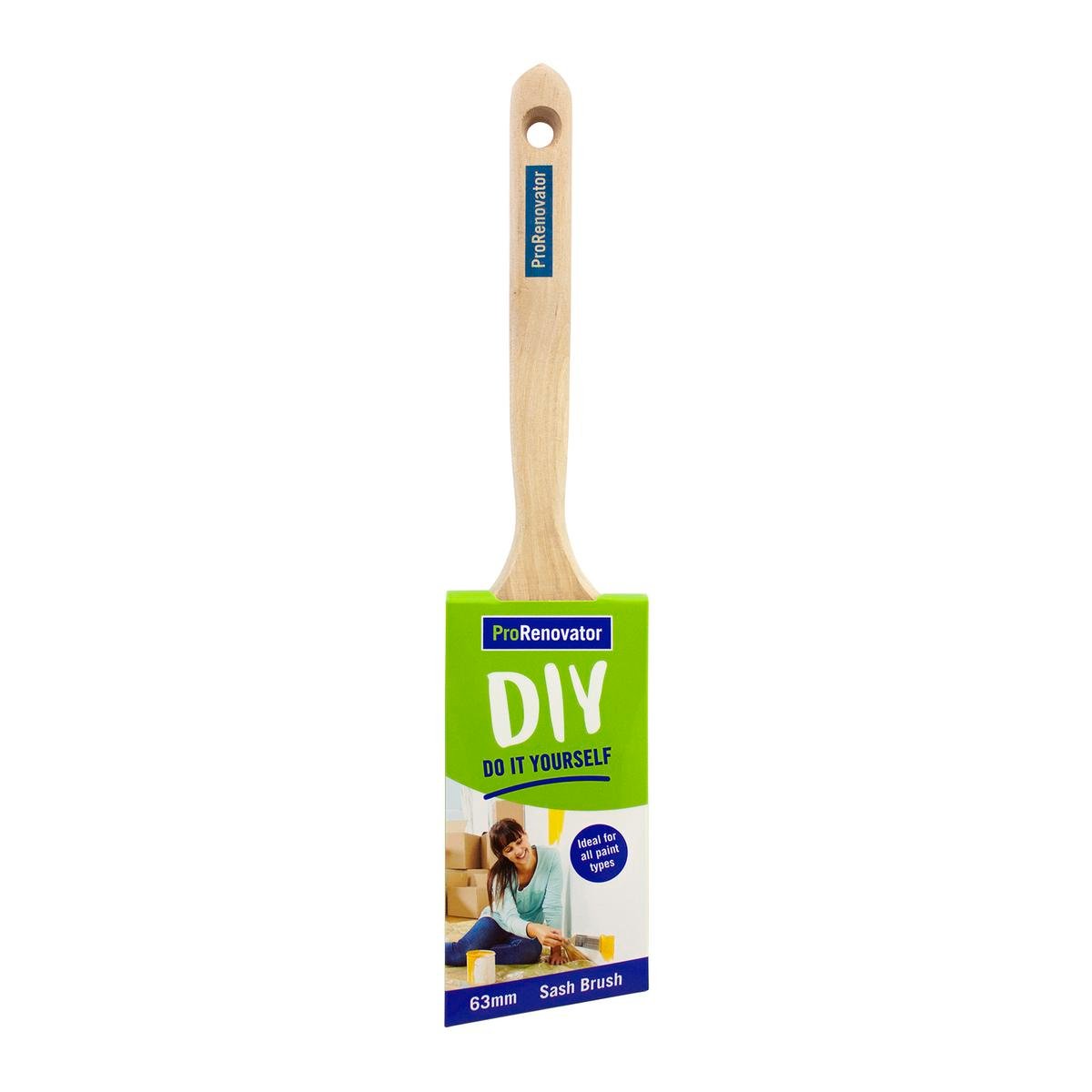 Pro Renovator Angled Trim Paint Brush 63mm Synthetic Filament Raw Timber Handle