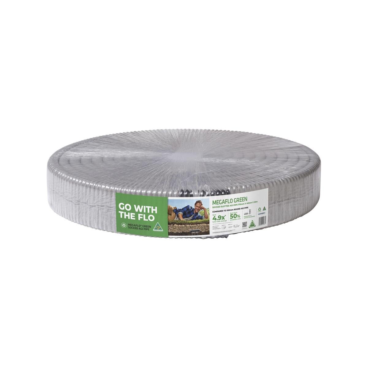 Megaflo Green Socked Slotted Agi Pipe 170 x 40mm 20m - Efficient Drainage - SuperSaverAU - view 1