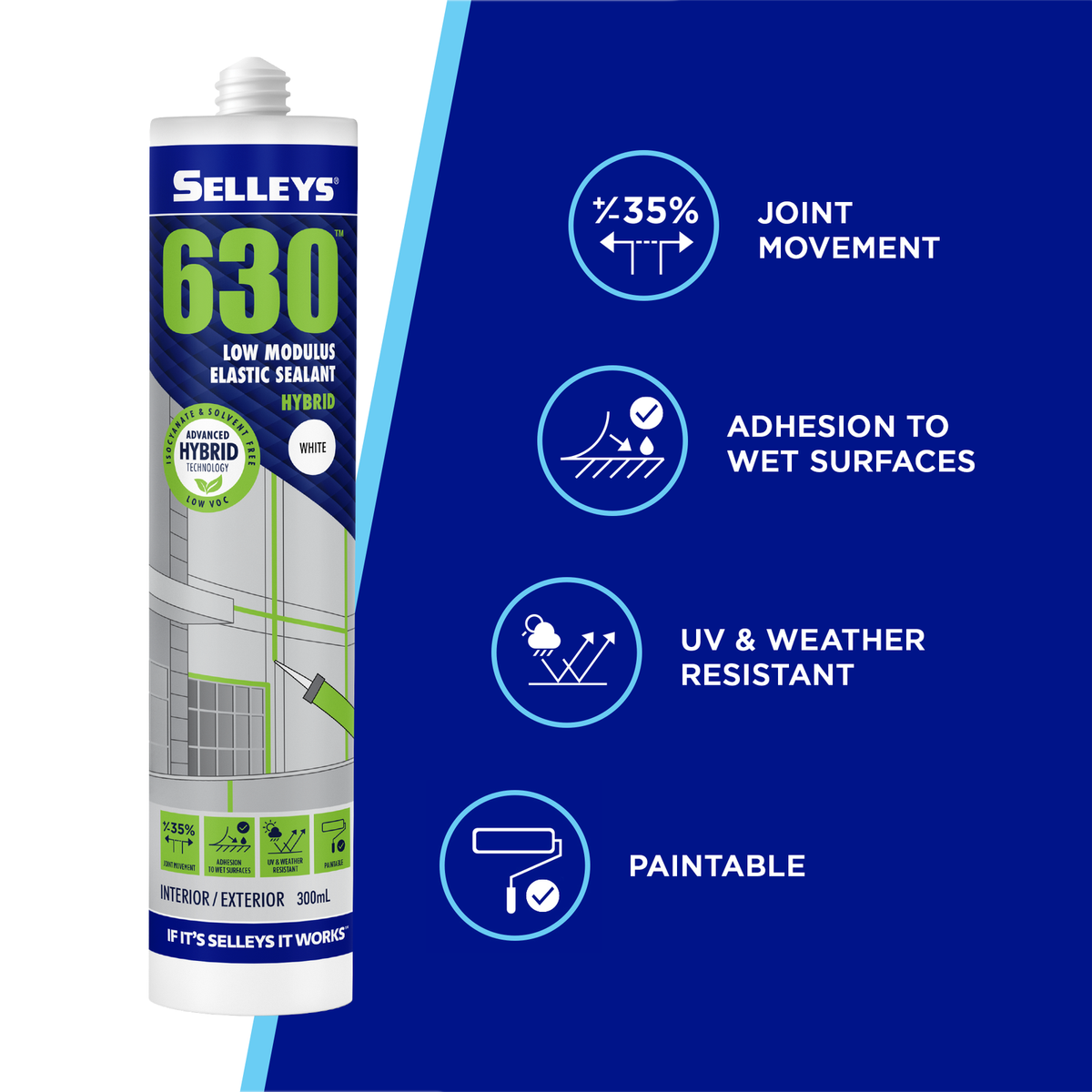 Selleys 300ml White 630 Low Modulus Flexible Sealant Indoor Outdoor