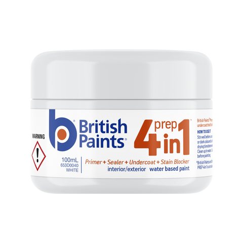 British Paints 100ml White 4 In 1 Prep Primer Sealer Undercoat Indoor Outdoor