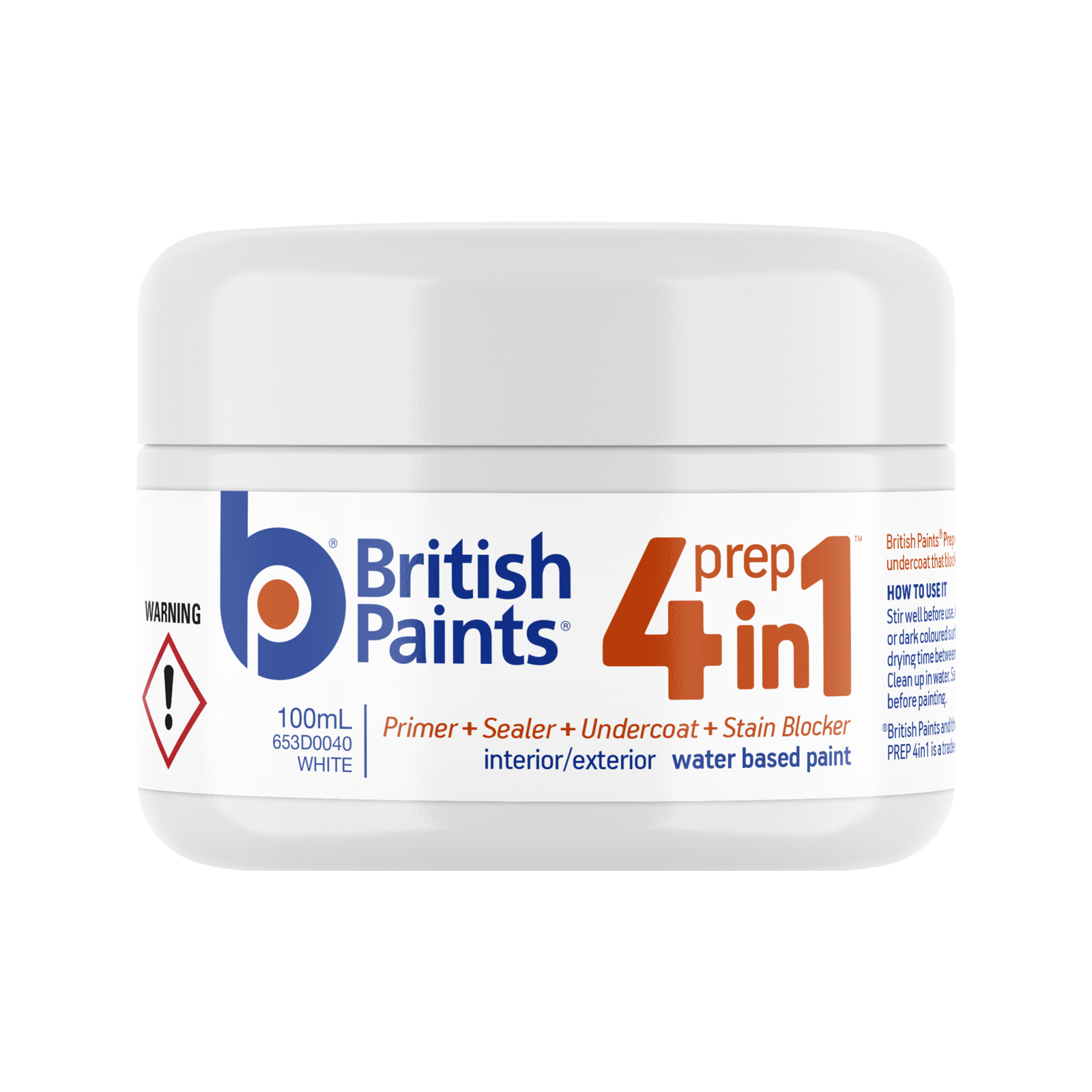 British Paints 100ml White 4 In 1 Prep Primer Sealer Undercoat Indoor Outdoor