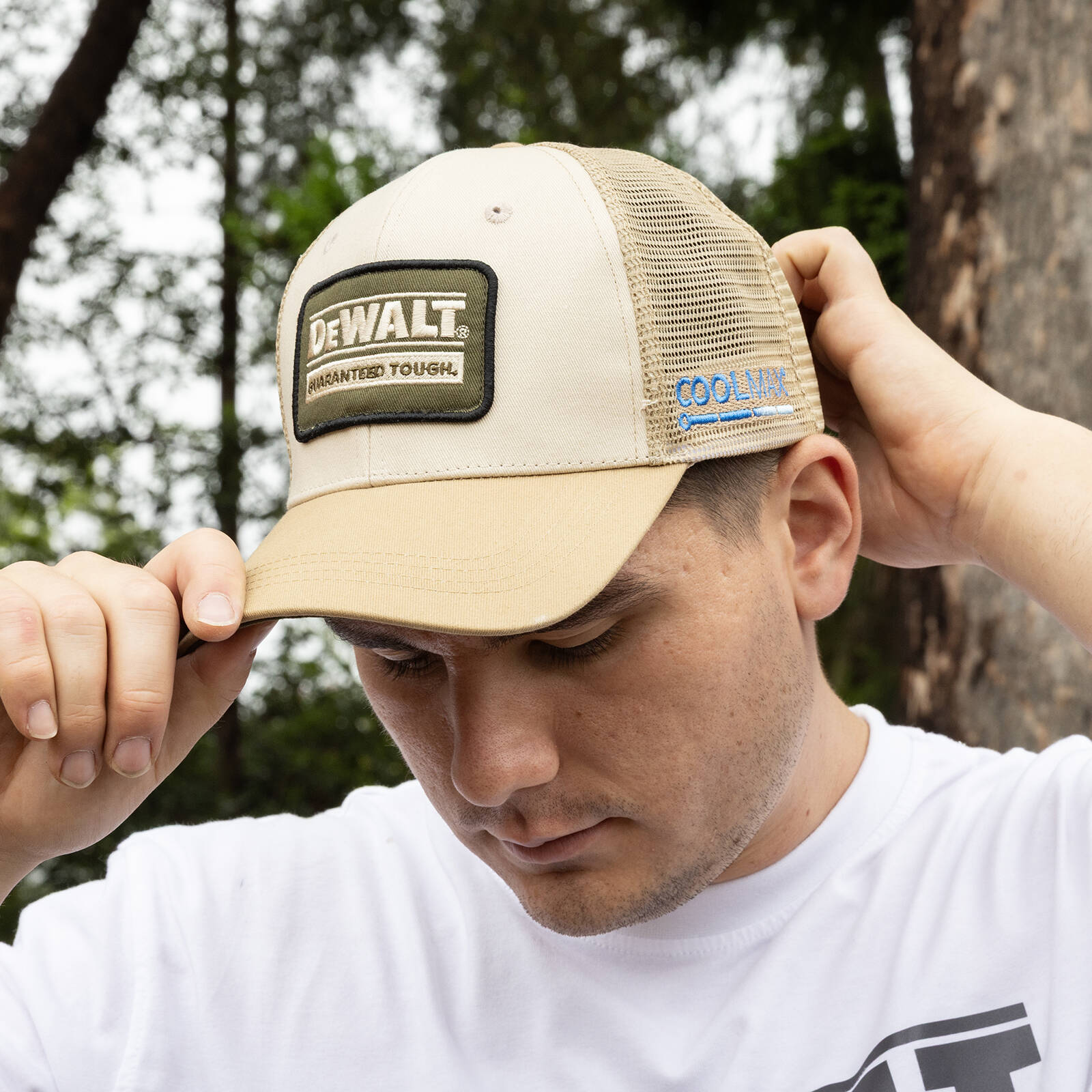 DEWALT Brown Oakdale Coolmax Trucker Hat - Acrylic Mesh, Adjustable