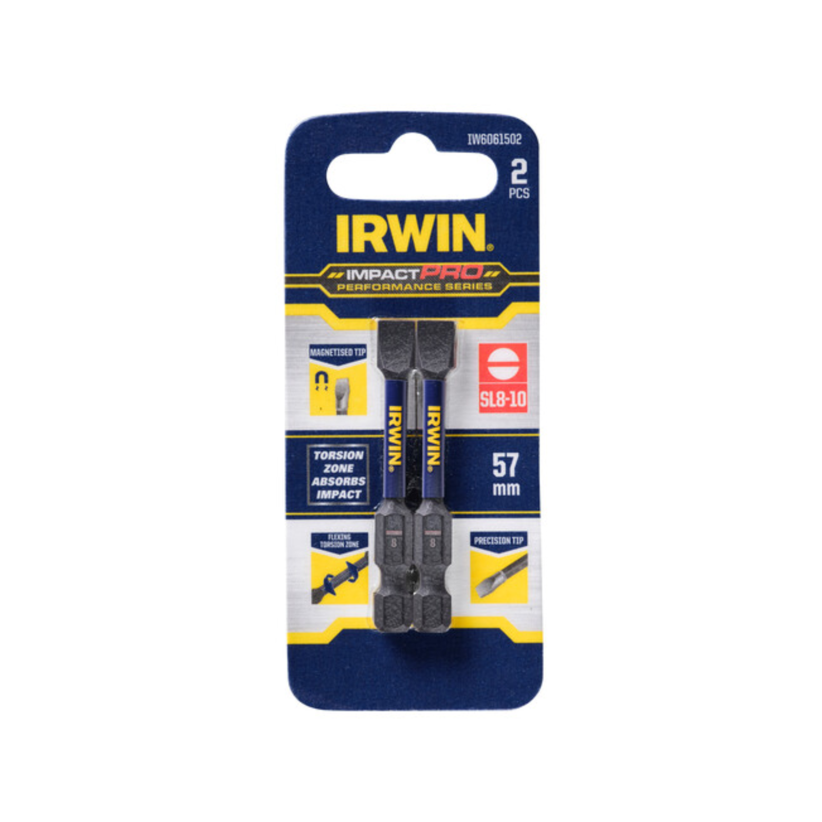 Irwin 57mm Impact Pro Performance SL8-10 Slotted Screwdriver Bits 2 Pack