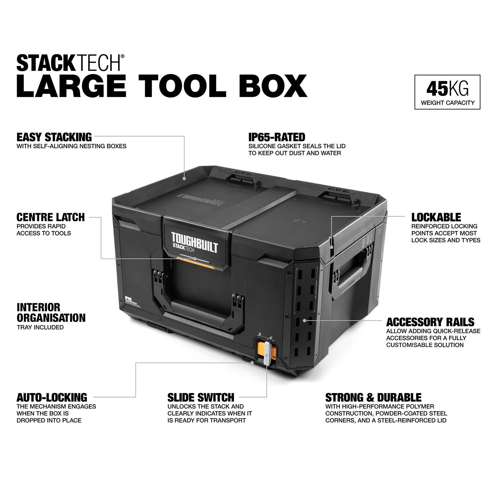 ToughBuilt StackTech Large Tool Box with Auto-Locking Mechanism