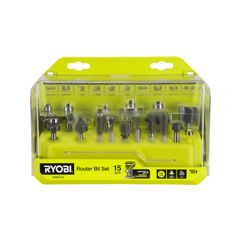 Ryobi 15-Piece Mixed Router Bit Set - Straight, Roundover, Chamfer & Trim