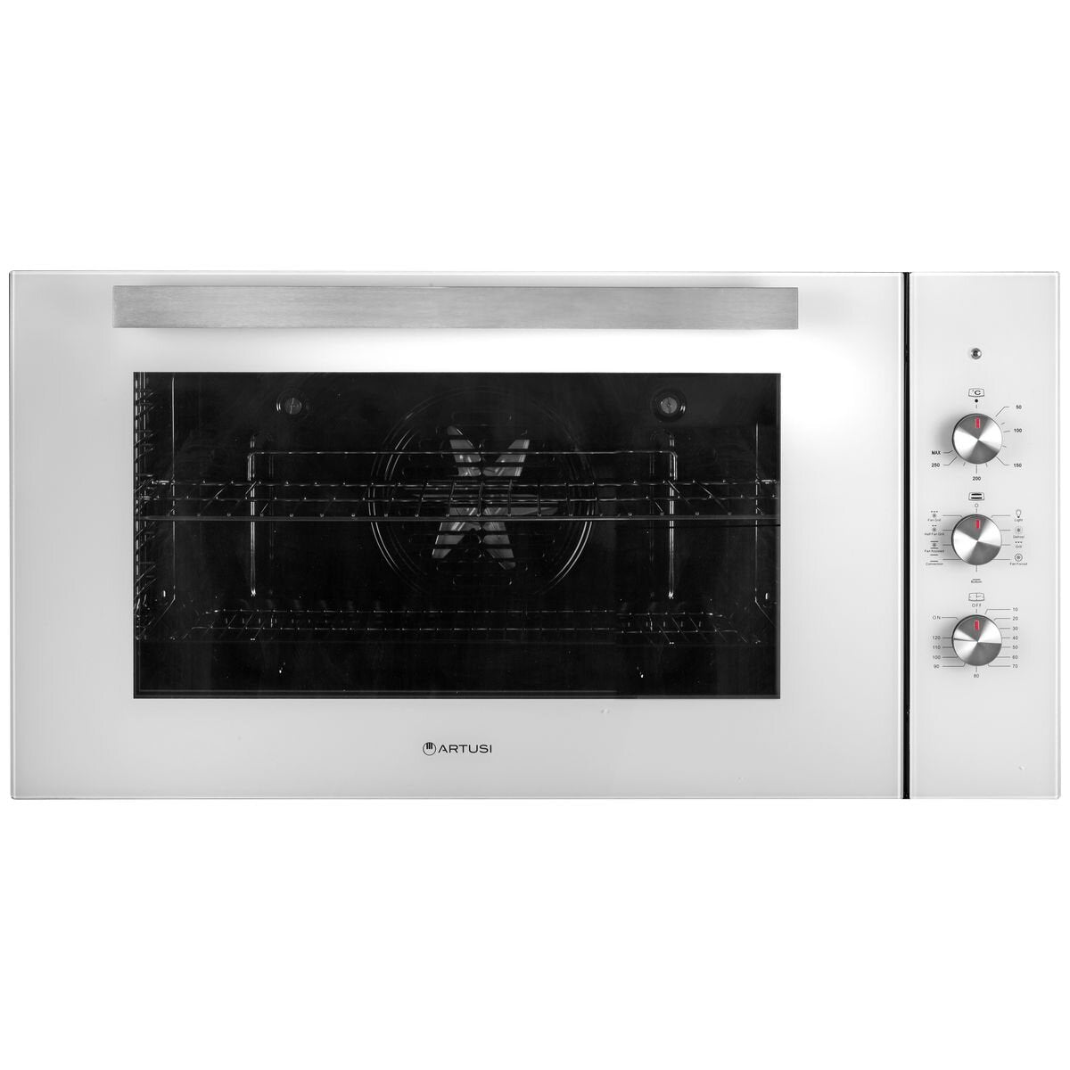 Artusi 90cm Electric Built-In Oven - 98L, White Glass, 9 Functions, Telescopic Runners - CAO900W