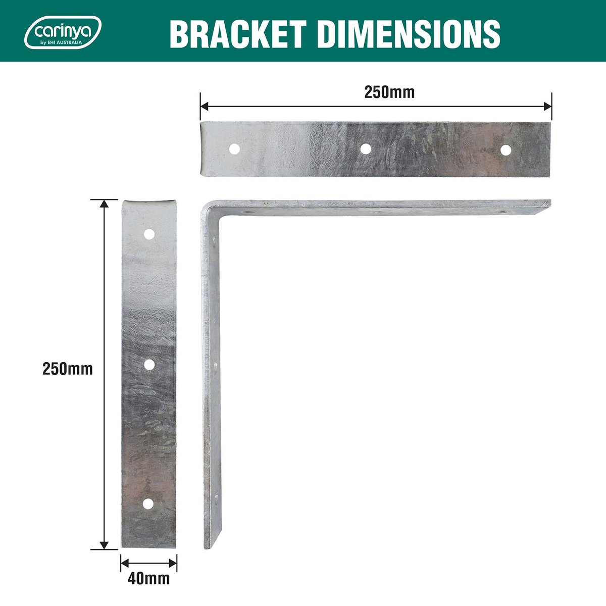 Carinya 250 x 250mm Galvanised Steel Heavy-Duty Angle Bracket, 50kg Capacity