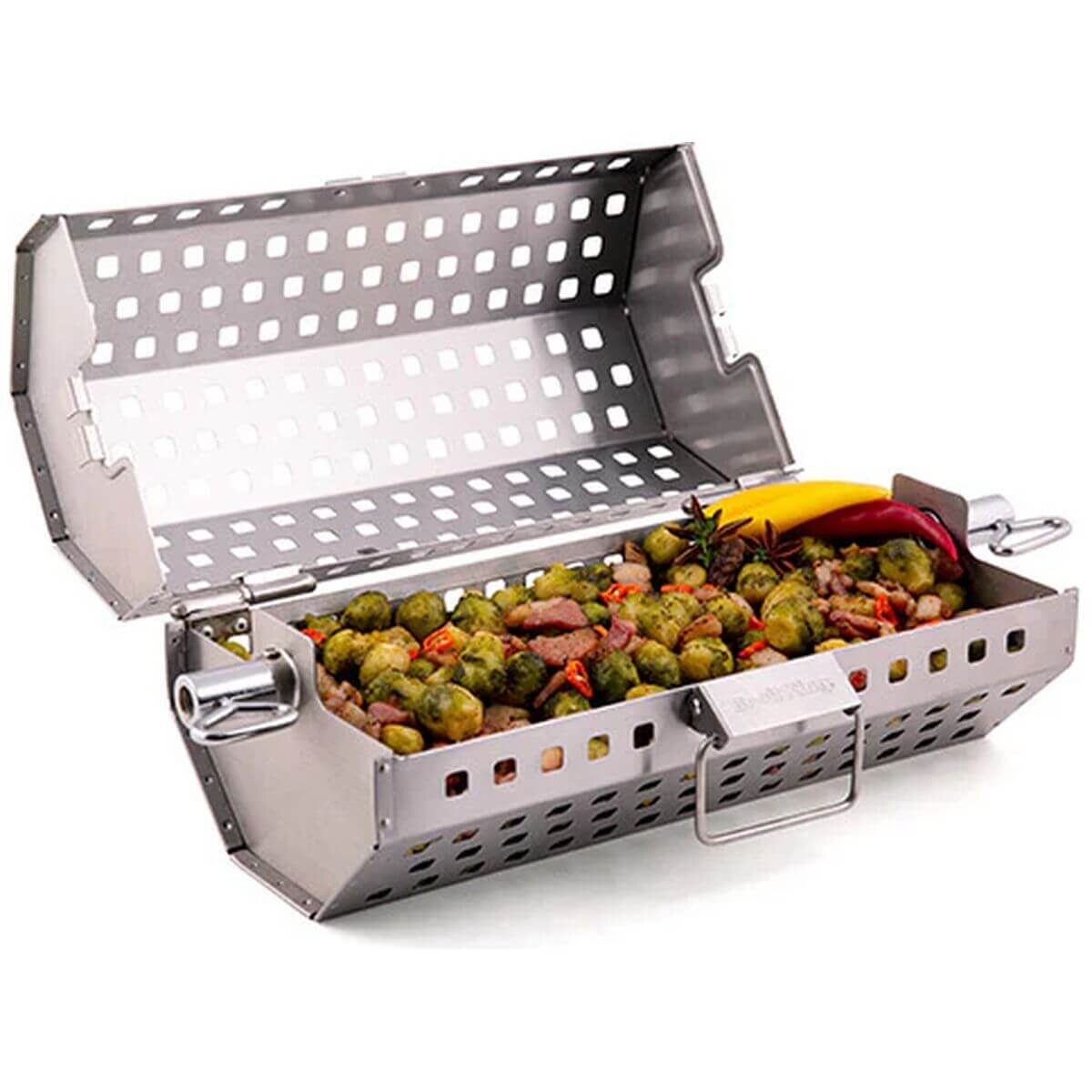 Broil King stainless steel rotisserie tumble basket - suits most rotisserie systems - hands-free - 64875