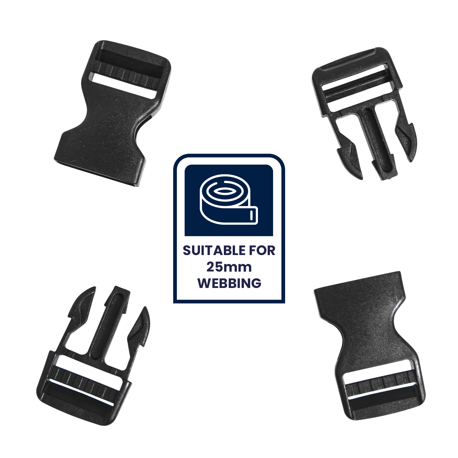 Grunt 25mm Black POM Adjustable Release Webbing Buckle - 2 Pack