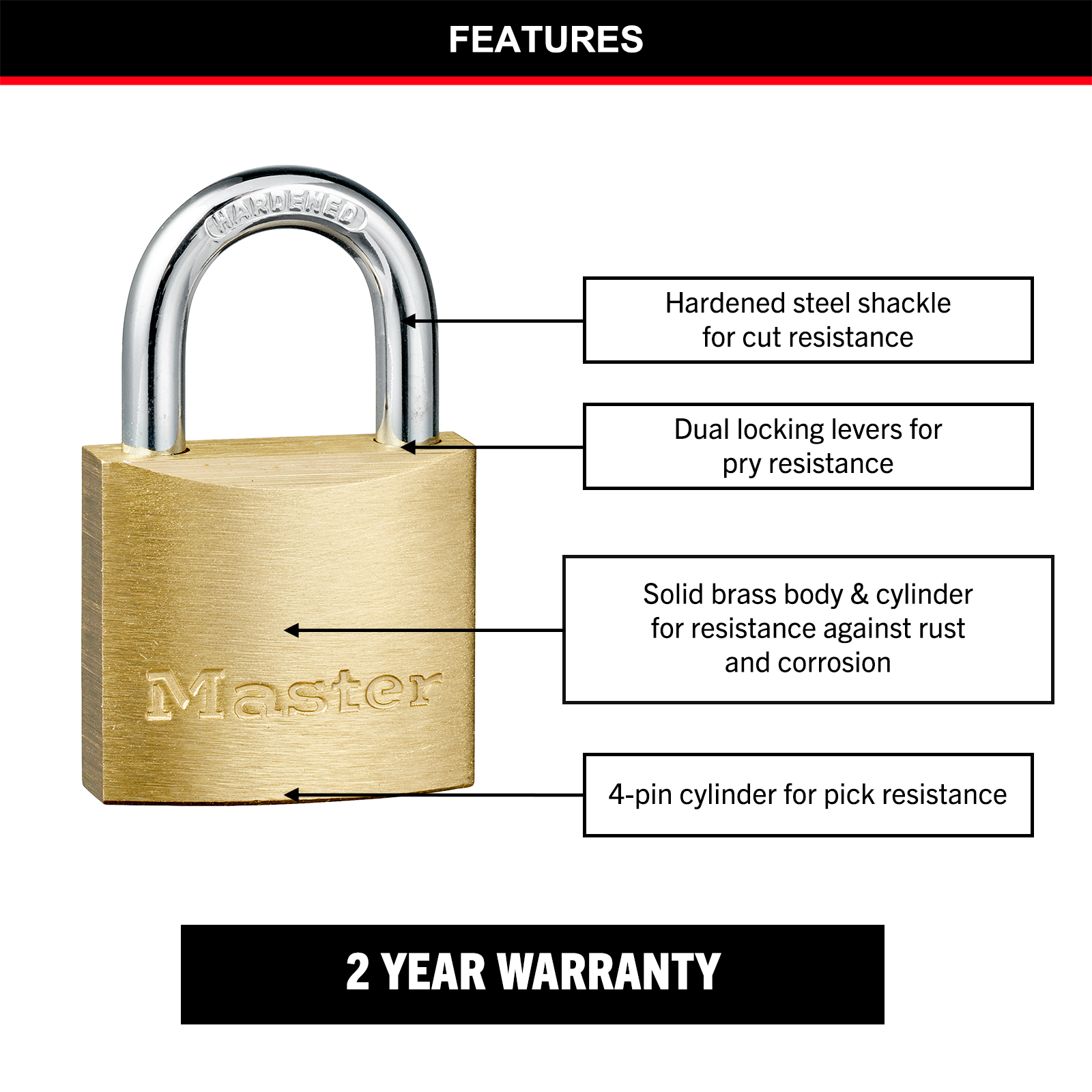 Master Lock 30mm Solid Brass Keyed Padlock - 4 Pack