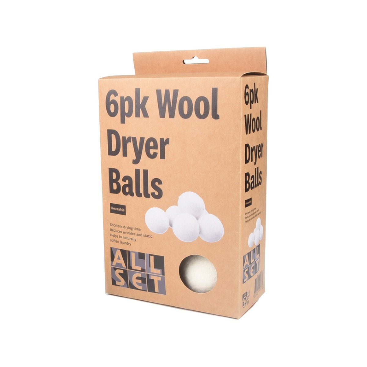 All Set Wool Dryer Balls 6 Pack 100% Natural Wool Reusable