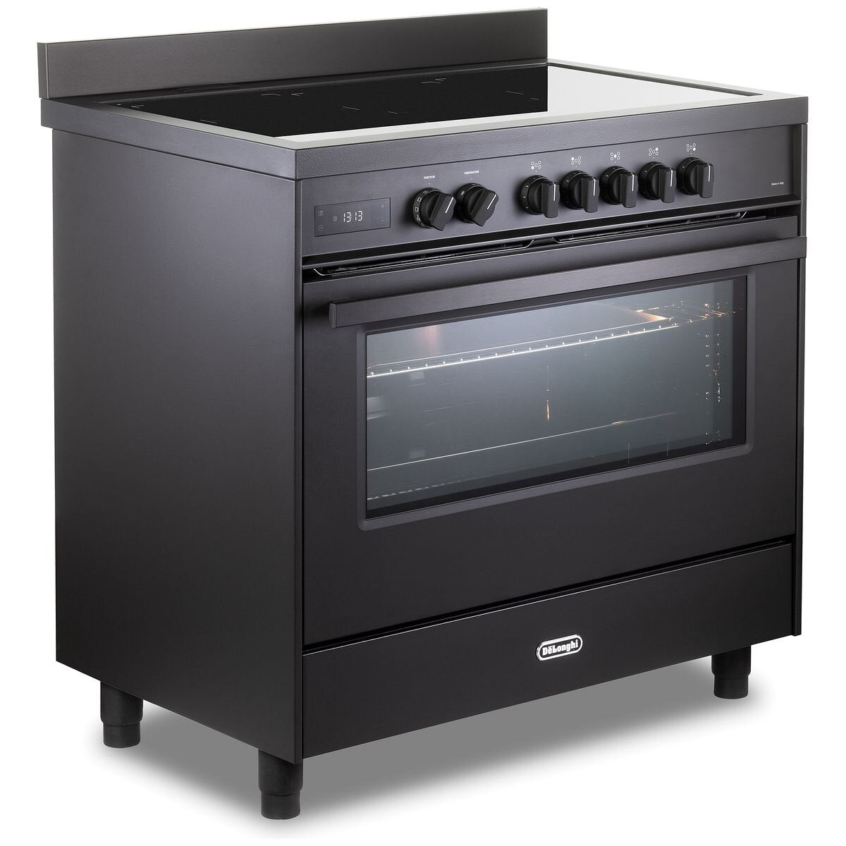 DeLonghi 90cm Deluxe Freestanding Induction Cooker 140L - Anthracite, Five Zones - DEF1407INDMB