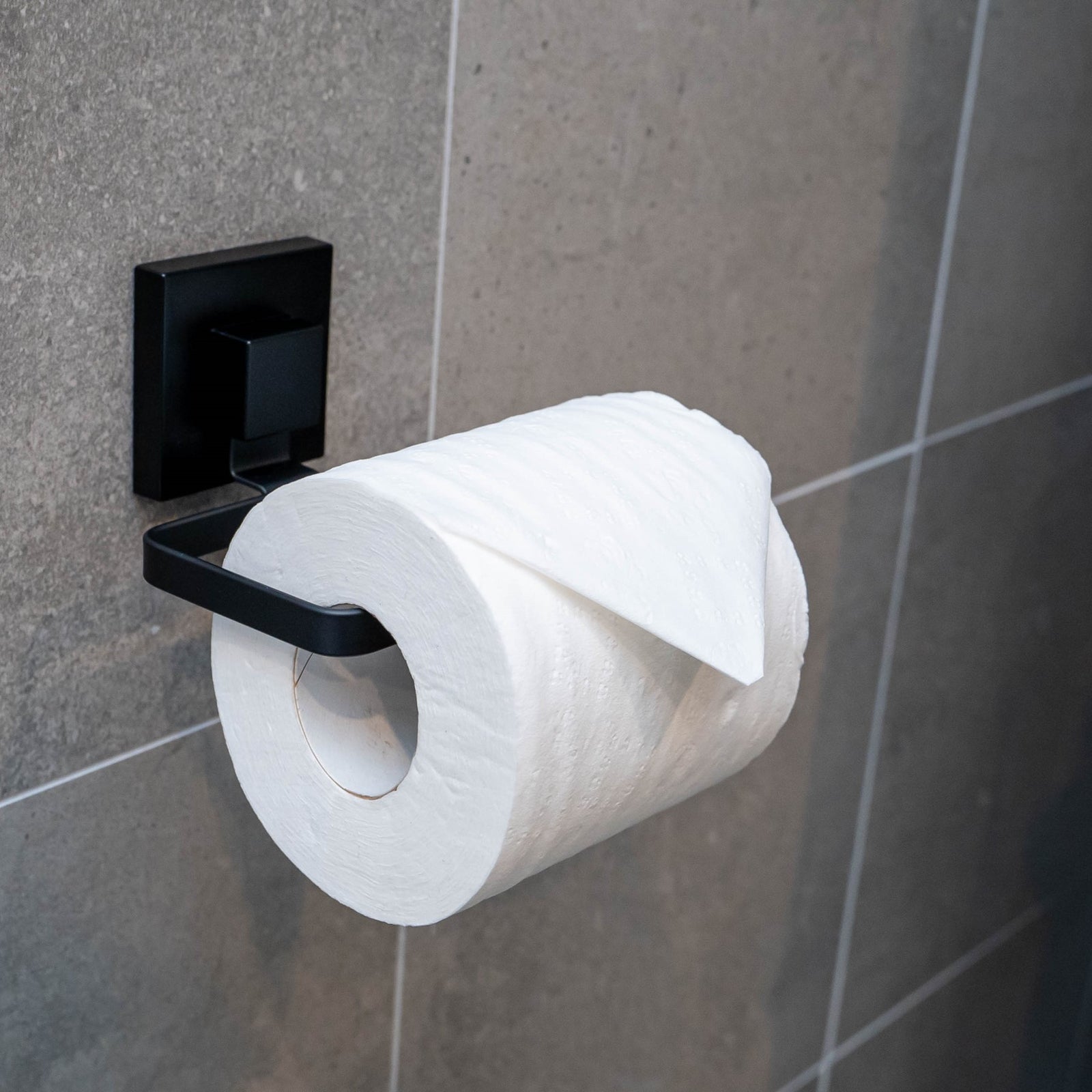 Fusion-Loc 13kg Suction Toilet Roll Holder - Matte Black Powder Coated Steel