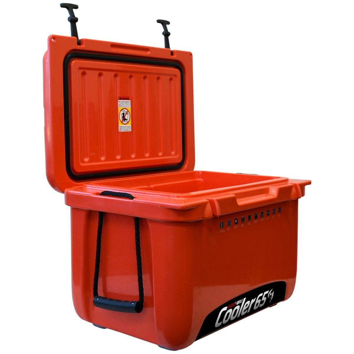 BlackWolf 65L Hardside Cooler - Red/Orange, Bungee Locking System, Non-Slip Feet - 33W013111341009